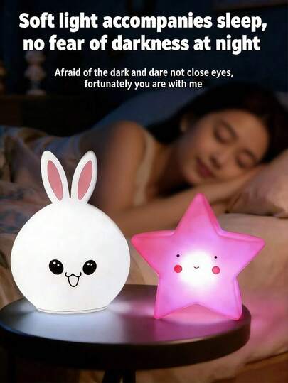 LED Cartoon Night Light, New Popular Ins Style Cute Rabbit Star Shaped Eye-Caring Bedside Lamp, Bedroom Atmosphere Light, Suitable For Christmas Decoration, Romantic Christmas Night, Suitable For Various Scenes And Styles, Home Decor, Travel Supplies, Wedding, Party, Birthday, Gift For Men, Mom, Dad, Best Friends, Teachers, New Year, Accessories, Fun Gift