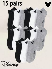 Disney 1/3/9/15 双装米奇老鼠袜子，采用经典的米奇设计元素。这款袜子为经典的黑色，带有小标签设计，配色简洁，透气性好，是一款百搭的基础款中筒袜，适合日常穿着或四季运动。另有白色和灰色纯色可选，设计时尚醒目。 - 彩色 - 查看 17