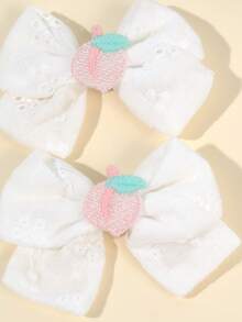 2个/套 女孩发夹，蜜桃色亚麻布装饰发卡，简约日常发饰，适合儿童和青少年 - 粉色 - 查看 7