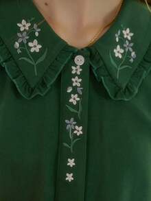 Simple Retro Women Blouses - Green - View 9