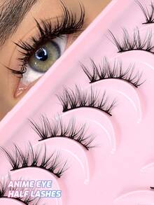 7 Pairs Mkhlina Natural Cat Eye Effect Half-Strip False Eyelashes, Slim Corner Lashes, Black Soft Band, Short Bar Style Daily Wear Fake Lashes - 半眼睫毛 - 查看 9