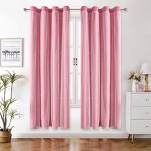 2 Paneele Sternausschnitt Verdunkelungsvorhänge, einfarbige Vorhänge mit Spitze Schirm Schichten, geeignet für Schlafzimmer, Wohnzimmer, Mädchenzimmer - Pink - Übersicht 37