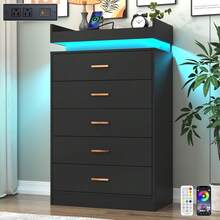 5/12/16 Drawer LED Dresser With USB Powered LED Lights/Charging Station | Modern Chest Of Drawers Storage Cabinet With Power Outout For Bedroom, Entryway - 查看 3