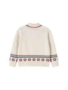 Annil Children's Girls' Red Winter Pullover With Festive Patterns From Fel Island, Featuring Warmth, Elasticity And Sheepskin Content. - White Toffee - View 2