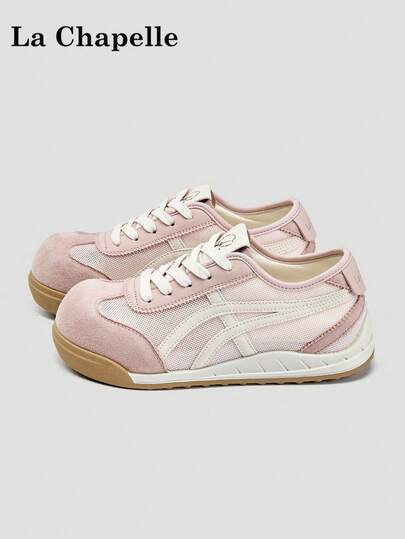 1双 La Chapelle 女士厚底系带软底休闲鞋，低帮户外平底鞋，圆头低跟纯色优雅软底徒步鞋，适合学生毕业照穿着，女士低帮真皮运动滑板鞋