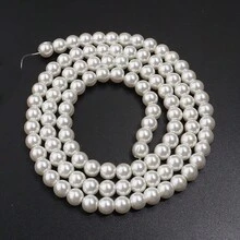 1串时尚白色贝壳珠，直径4-10毫米，圆形装饰珠，DIY手链配件 - 米色 - 查看 10