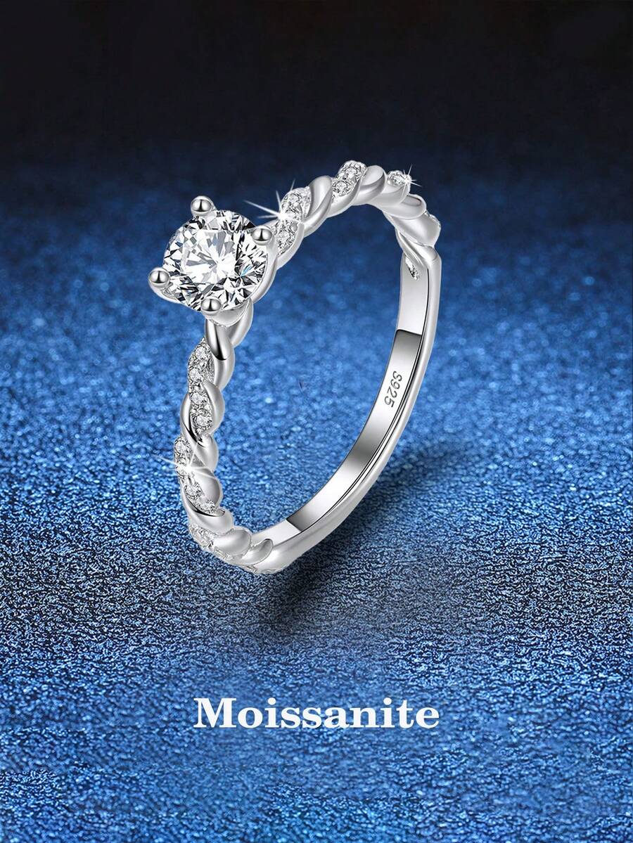 BLOVEMEE 1枚优雅925纯银5.0毫米0.5克拉莫桑石编织戒指，适合女性日常佩戴、派对、节日、情人节、母亲节、结婚纪念日等场合，是馈赠佳品。 - 銀色 - 查看 1