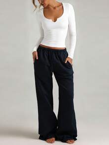 XLLAIS 休闲纯色加厚保暖T恤，适合春、秋、冬季穿着，白色 - 白色 - 查看 3