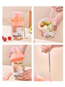 1pc Breakfast Salad Cup,Breakfast Food Container Jar,Creative Double-Layer Salad Cup,Portable Fruit & Vegetable Light Food With Fork Cover,Suitable For Yogurt,Oatmeal,Fruit,Slimming Fitness Diet Cup,Travel Water Cup,For Picnic Camping,Kitchen,School. - Multicolor - View 9