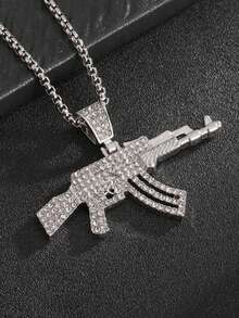 1件新款时尚创意仿AK-47突击步枪吊坠项链摇滚朋克男女饰品礼品 - 金色 - 查看 6