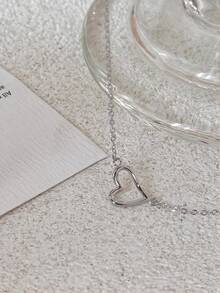 1pc S925 Sterling Silver Romantic Hollow Heart Necklace, Minimalist Fresh Elegant Heart Pendant Necklace, Versatile For Daily Wear, Thoughtful Gift - Multicolor - View 4