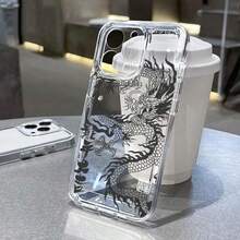 Simple Line Chinese Dragon Pattern Phone Case For Iphone 11 12 13 14 15 16 17 Pro Max Plus 17Air Transparent Simple Perfection Soft Cute Case Cover - Clear - View 2