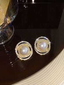 一对时尚复古奢华几何圆形耳钉，适合少女日常及节日佩戴 - 圓形 - 查看 5