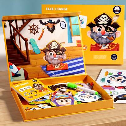 Children's Magnetic Puzzle Game Box - Changeable Outfits, 5 Themed Puzzle Blocks (Animals/Transportation/Plants Etc.), Interactive Learning Toy, Suitable For 3-8 Years Old Boys And Girls, Great Gift For Holidays
