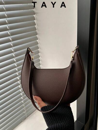 New Vintage Fashion Crescent Bag, Zipper Opening, Lightweight Minimalist, Solid Color Small Capacity Shoulder Underarm Bag. Suitable For Women's Daily Life, Casual, Commuting, Work, Vacation And Student Use