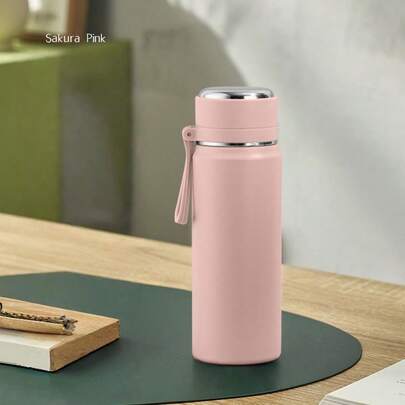 550ml Botella de agua de acero inoxidable con doble pared y aislamiento al vacío, con correa de transporte cómoda, tapa de apertura con un solo toque, apta para agua caliente/fría, leche, bebidas, para hombres, mujeres, estudiantes, uso en exteriores, hogar, oficina, equipo de camping, artículos esenciales de camping