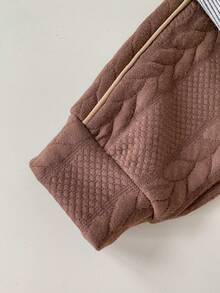 2pcs/Set Cute Cartoon Bear Pattern Gray Striped Long Sleeve Sweatshirt And Brown Straight Leg Pants Outfit For Baby Boy Casual Wear - Multicolor - View 6