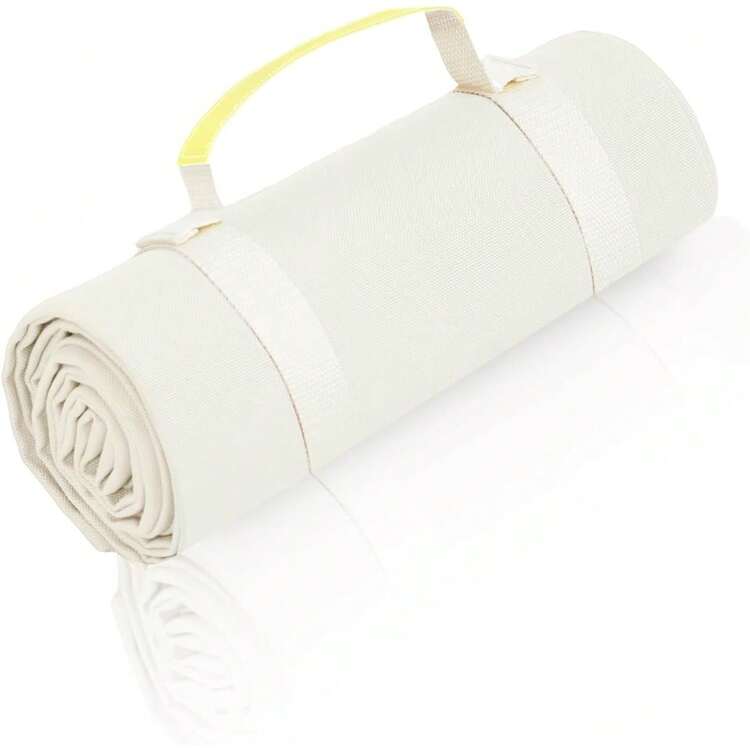 Manta de Picnic Blanca Extragrande de 121.92 cm x 182.88 cm 17.78 cm, Resistente al Agua, Manta de Playa de Parque al Aire última intervensión, tapete de Camping, Lona - Blanco cremoso + correa soleada - Añade 2