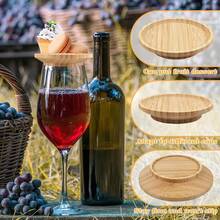 4pcs Appetizer Drink Cup Lids, Bamboo Drink Cup Covers To Prevent Spilling, Coaster Plate Set For Home Gatherings, Restaurants, Bars, Parties - Wooden - View 2