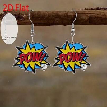 2D Flat, Cartoon Style, POW Explosive Pendant Earrings, Fashionable Jewelry, Party Gifts, Holiday Gifts For Family And Friends, Fashion Statement, Special Occasions, Elegant Design, Classic Earrings Lightweight Earrings, Unique Jewelry, Flat Earrings, Friend Gifts, Women's Fashion