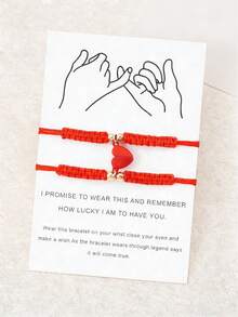 2条/套磁性心形情侣手链，适合情人节爱情手链 - 紅色 - 查看 1