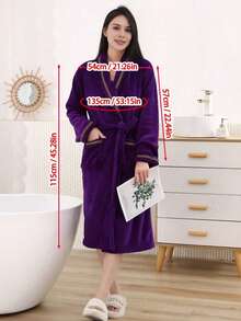 1件男女通用加绒浴袍，酒店品质，男女皆宜，加厚保暖长款浴袍，情侣休闲睡衣，送给女友的绝佳礼物，浴室毛巾，浴室装饰及配件 - 蕾絲浴袍-L碼 - 查看 3