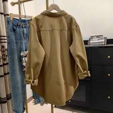 Camisa casual de mujer de unicolor con bolsillo y botones delanteros, primavera - Caqui - Ver 8