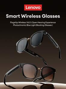 Lenovo 联想GS106复古蓝牙眼镜，蓝牙6.0开放式设计，超长续航，灵敏触控，轻巧舒适，适合户外、办公、驾驶等场合，时尚配饰，兼容智能手机，馈赠佳品。 - 棕色的 - 查看 2