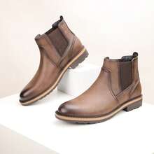 男士复古棕色切尔西靴 - 高级皮革套穿式踝靴，休闲正装皆宜 - 鏽棕色 - 查看 8