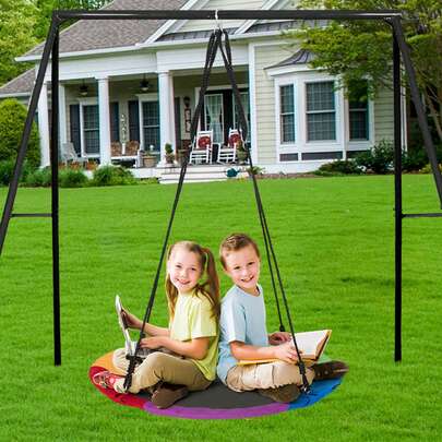 Tree Swing, 40 Inch Saucer Swing, 750lbs Weight Capacity, 900D Oxford Fabric Swing Seat With 2 Tree Hanging Straps And Adjustable Multi-Strand Ropes, Round Swing For Kids Outdoor, Multicolor