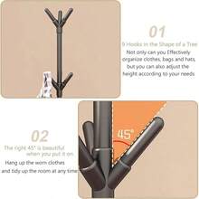 1pc High-Quality 6-Hook Coat Rack, Nordic Style Floor Standing Coat Rack, Quick Assembly, Minimalist Design, Thick Steel Pipe, Durable, Portable & Practical, Suitable For Bedroom, Living Room Storage, Hallway Tool Organization And Clothing Management. Can Store Hats, Scarves, Clothes And Other Items, Making The Room Cleaner And Tidier. - Multicolor - View 8