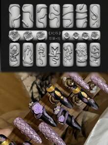 1pc Cyberpunk Skull, Cross, Snake, Rose Flower 3D Nail Art Mold, Transparent Silicone Nail Mold - Clear - View 5