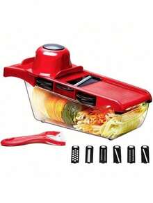 六合一蔬菜切片器和切丁器，带钢刀片，可切片、削皮、削胡萝卜、刨丝、切丁，厨房配件 - 紅色 - 查看 5