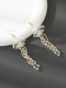 1 Đôi bông tai dáng dài hình sứa dễ thương dành cho nữ, kiểu dáng cổ điển với tua rua dài, phụ kiện trang sức phong cách đại dương độc đáo, món quà hoàn hảo cho phụ nữ và bé gái. - Trắng + Vàng - Xem 3