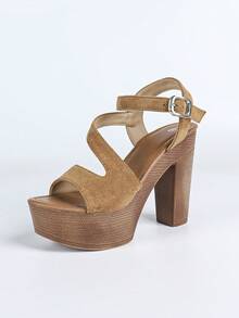Women's Sandals, 2025 New Spring & Summer Fashion Sexy Open Toe Thick Heel Platform Waterproof Shoes - 棕色 - 查看 8