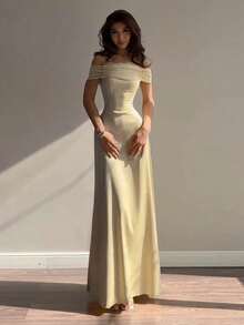 Women's Off-The-Shoulder Bodycon Maxi Dress | Sexy Party Evening Gown - Màu vàng - Xem 2