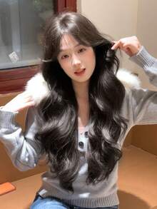 1 Piece Of Heat-Resistant Synthetic Wig. Features A Black To Brown Ombre Color And A Middle Part Style. Made Of Fiber Material, It Looks Natural And Realistic, Perfect For Daily Wear. (Accessories Not Included) - Black-brown - View 3