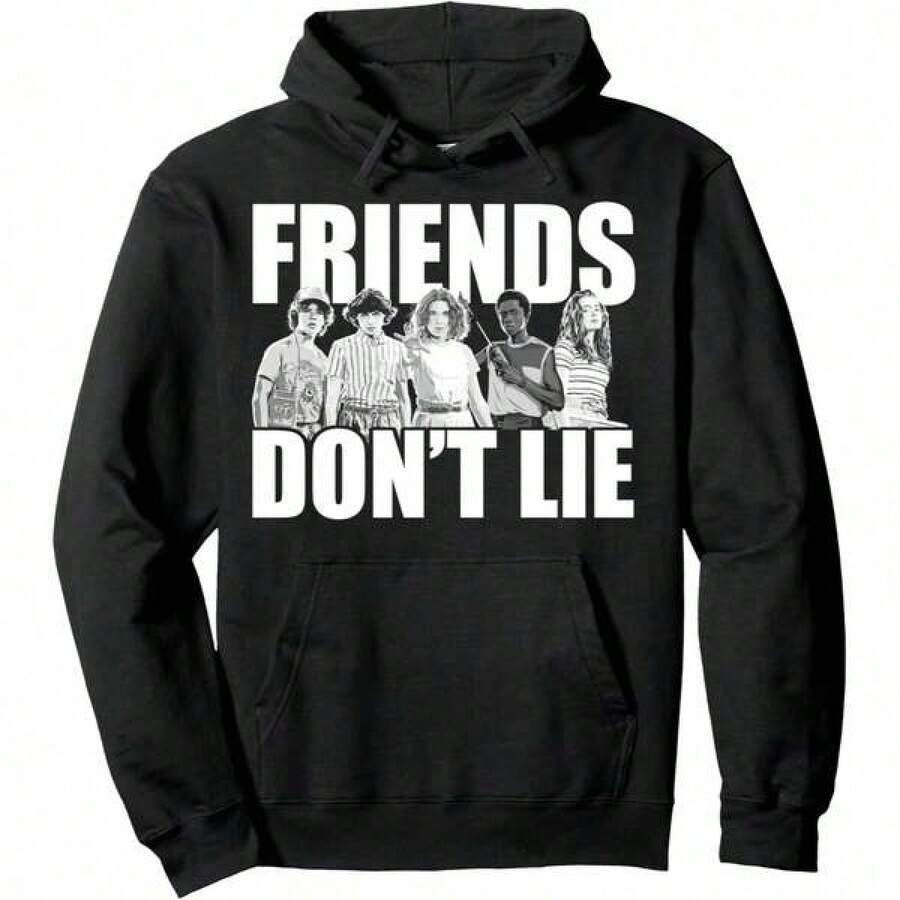 NetflixA Stranger ThingAs Friends Don't Lie Group Shot Pullover Hoodie - Black - View 1