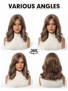 Tóc giả xoăn nhiều lớp dài 14 inch có mái, tóc giả tổng hợp phù hợp cho phụ nữ sử dụng hàng ngày và dự tiệc. - Hồng nâu - Xem 6