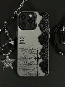 غطاء هاتف أسود مقاوم للصدمات وزلة مع زر مستقل، مزين بنمط شعار الدانتيل الأنيق، متوافق مع 16 ProMax/16/16 Pro/16 Plus/15/15 ProMax/15 Pro/11/12/13/14 ProMax/11 Pro/11 ProMax/12 Pro/12 ProMax/13 Pro/13 ProMax/14 Pro/14 ProMax، إبداعي عالي المستوى - متعدد الألوان - مشاهدة 4