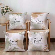 4pcs Inspirational Text & Watercolor Floral Pattern Throw Pillow Covers, Single-Sided Soft Peach Velvet Material, 45*45CM Cushion Covers For Home Indoor Bedroom Living Room Party Decor, Sofa Decorative Pillow Covers, Holiday Gift, No Pillow Insert - Multicolor - View 7