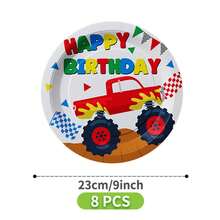 Monster Truck Disposable Plate, Napkin, Cup Set, Plates, Napkins And Cups Party Supplies, Serves 8 Guests, Disposable Paper Plates Party Tableware Suitable For Birthday, Wedding, Theme Party, Family Picnic - Multicolor - View 9