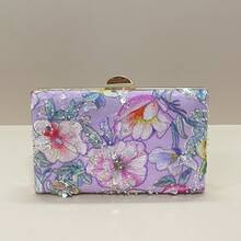 亮片刺绣花卉手拿包，女士时尚亮片拼接手提包，派对晚宴包，随机裁剪，适合女性，适合派对、婚礼、舞会、度假等场合。是派对、婚礼、舞会、晚宴/庆典活动的理想之选，可搭配节日派对礼服、晚礼服和亮片连衣裙。闪亮亮片手提包，女士优雅之选。 - 紫丁香色 - 查看 7