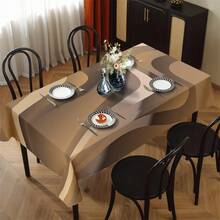 Square Machine- Polyester Tablecloth - Elegant Brown Curved Pattern, Durable & Easy-Clean For Picnics, Camping, Weddings, Parties, Retro Home Decor, Outdoor Table Cloth, Wedding Table Decoration, Sophisticated Design, Smooth Finish - 彩色 - 查看 8
