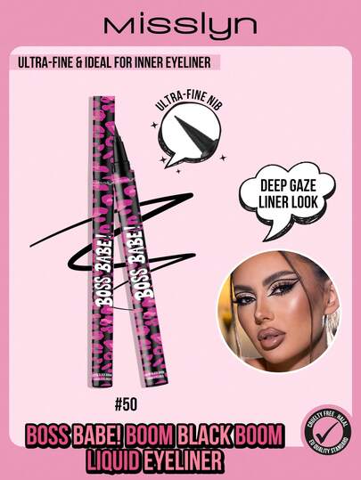  MISSLYN-BOSS BABE! Boom Black Boom Eyeliner Liquide, Eyeliner Liquide Encre Waterproof, Super Pigmenté Waterproof, Crée des Lignes Riches et Claires, Disponible en 4 Couleurs Vibrantes : Marron, Noir, Rouge et Bleu, Eyeliner Liquide Mat Longue Tenue, Résistant à la Transpiration et aux Traces, Eyeliner Maquillage Professionnel