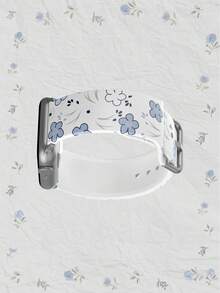 1pc Soft Elastic Breathable Replacement Watch Band With Scattered Blue Flowers On White Background, Suitable Compatible With Samsung, Honor Smartwatches, 38mm 40mm 41mm 42mm 46mm 45mm 44mm 49mm, Fashionable Casual Silicone Watch Strap Compatible With Apple Watch Ultra Series SE/11/10/9/8/7/6/5/4/3/2/1 - Multicolor - View 5