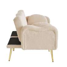 [Sleeping Function] 2-Seater Sofa Bed - Modern 2-Seater Sofa With Adjustable Backrest And Gold Metal Legs, Integrated Bed Function. Multifunctional 2-In-1 Furniture. - Beige - View 7