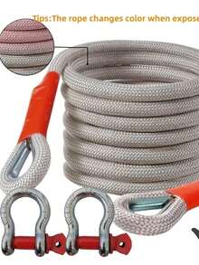 Outdoor Rescue Towing Rope - Including Steel Hook+Reflective+Storage Bag - Thick And Thick Towing Rope - Suitable For Use In Cars And Trucks - Suitable For Various Scenarios Such As Towing And Rescuing Vehicles When They Break Down, Towing, Etc - 30英尺加粗款 - 查看 6