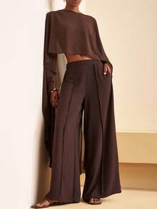 Women Chiffon Long Shawl Cape High Low Cape Sheer Mesh Poncho Top Flowy Capelets Coffee Color Going Out Cover Up For Beach Bridal Wedding Evening - 咖啡棕 - 查看 2