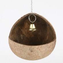Natural Small Pet Coconut Shell Bird Nest, House, Bed, Breeding Nesting, Anti-Chew, With Warm Pad And Bell For Parrots, Cockatiel, Finch - Multicolor - View 14